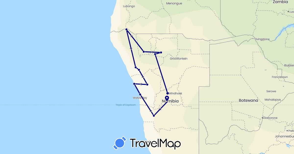 TravelMap itinerary: driving in Namibia (Africa)