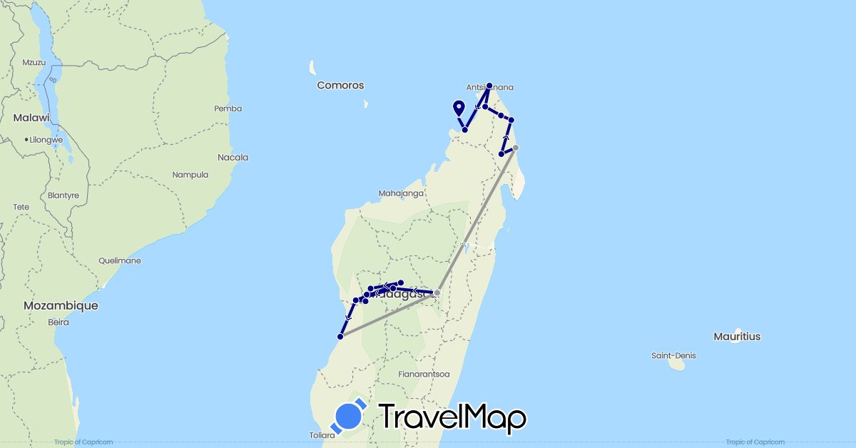 TravelMap itinerary: driving, plane in Madagascar (Africa)