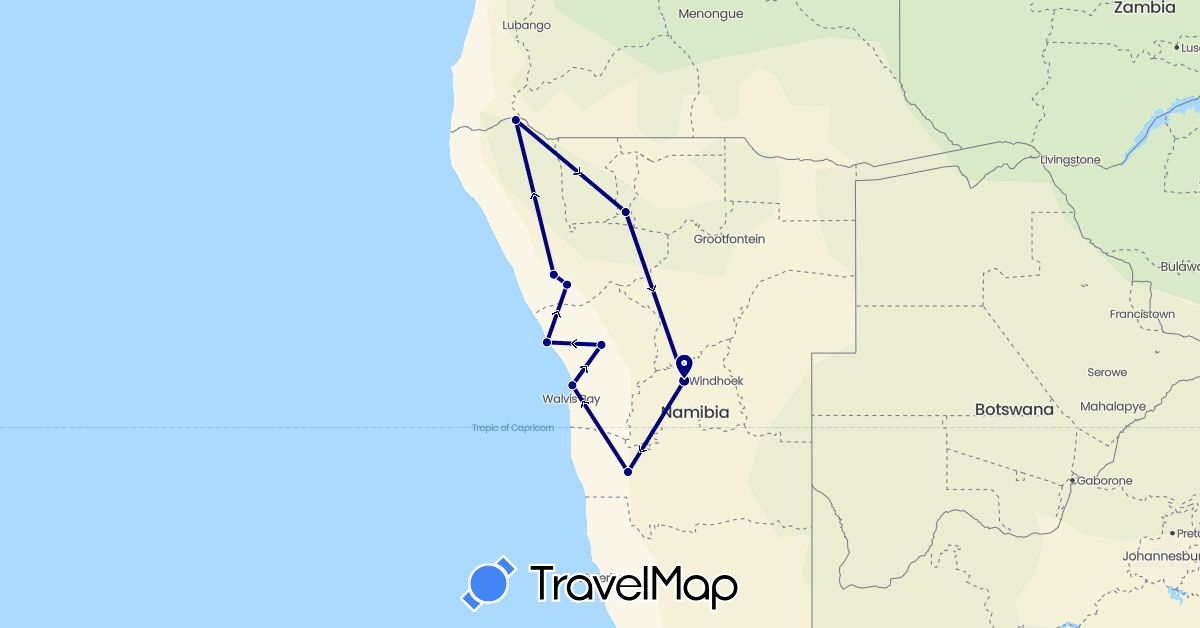 TravelMap itinerary: driving in Namibia (Africa)