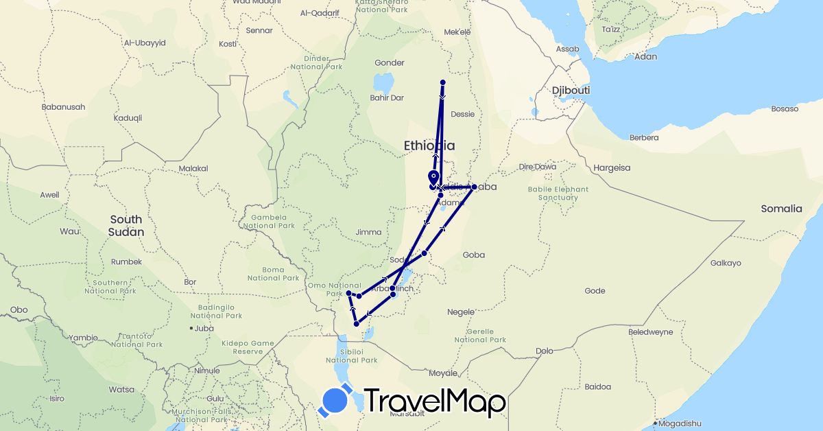 TravelMap itinerary: driving in Ethiopia (Africa)