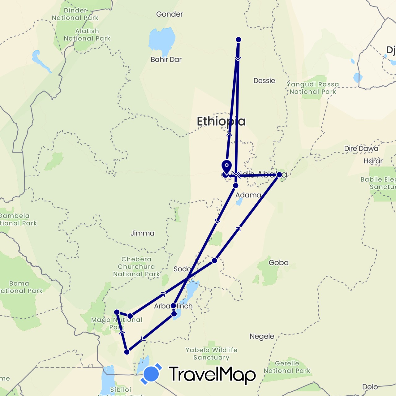TravelMap itinerary: driving in Ethiopia (Africa)