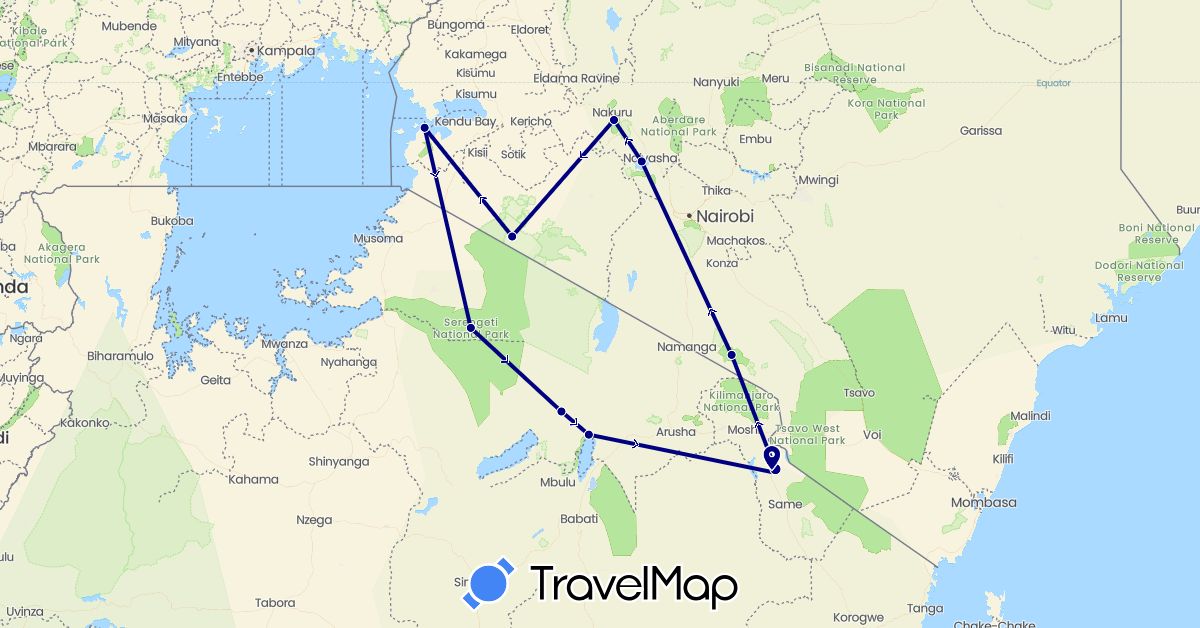 TravelMap itinerary: driving in Kenya, Tanzania (Africa)