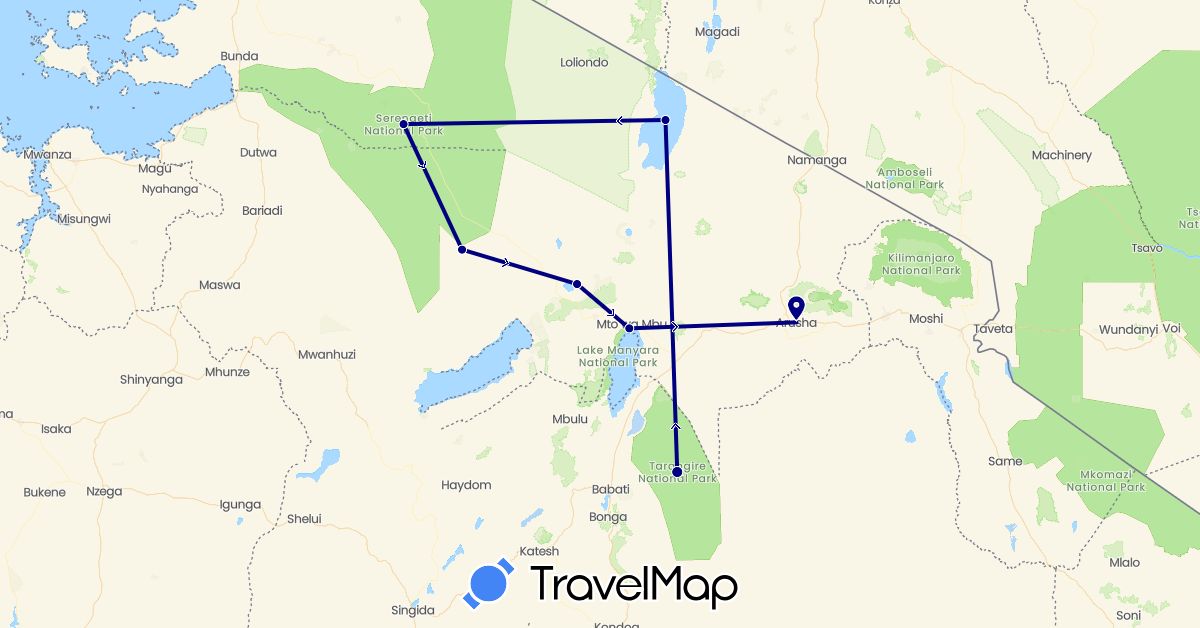 TravelMap itinerary: driving in Tanzania (Africa)