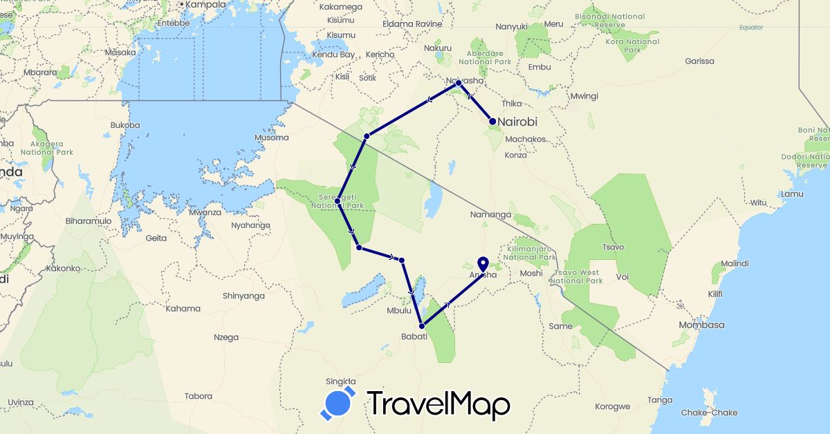 TravelMap itinerary: driving in Kenya, Tanzania (Africa)