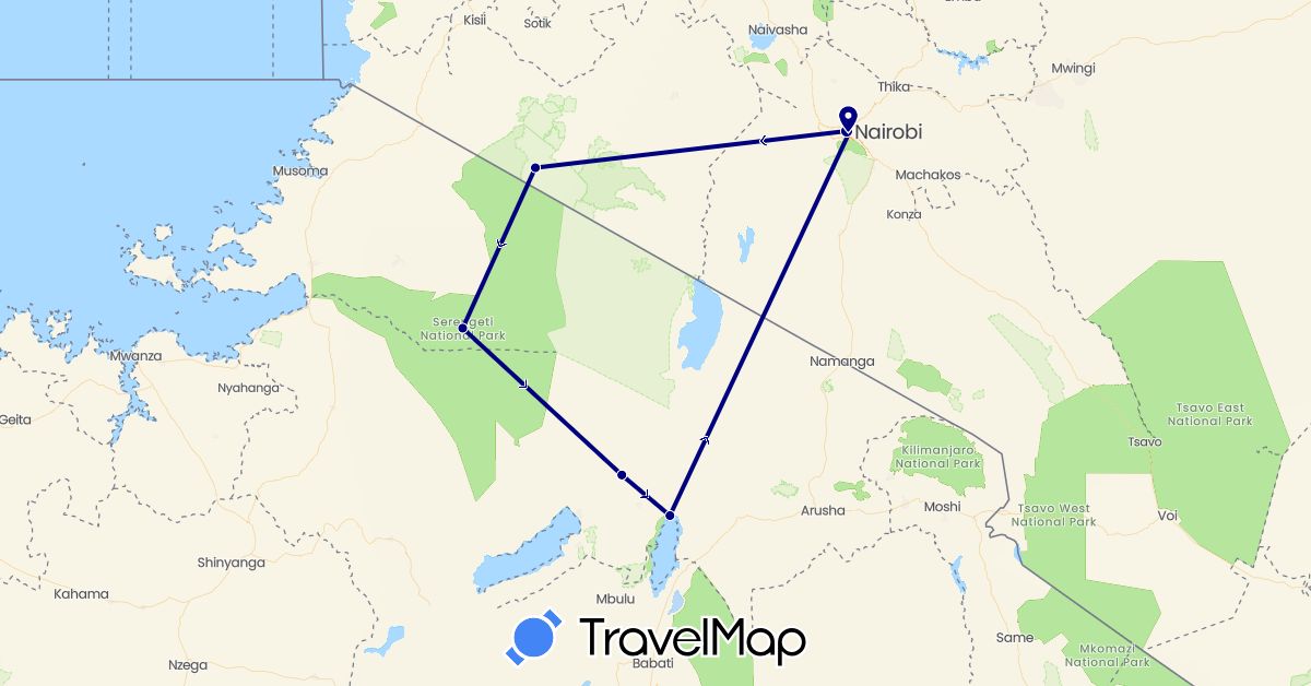 TravelMap itinerary: driving in Kenya, Tanzania (Africa)
