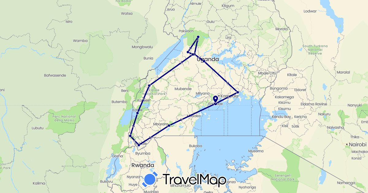 TravelMap itinerary: driving in Uganda (Africa)