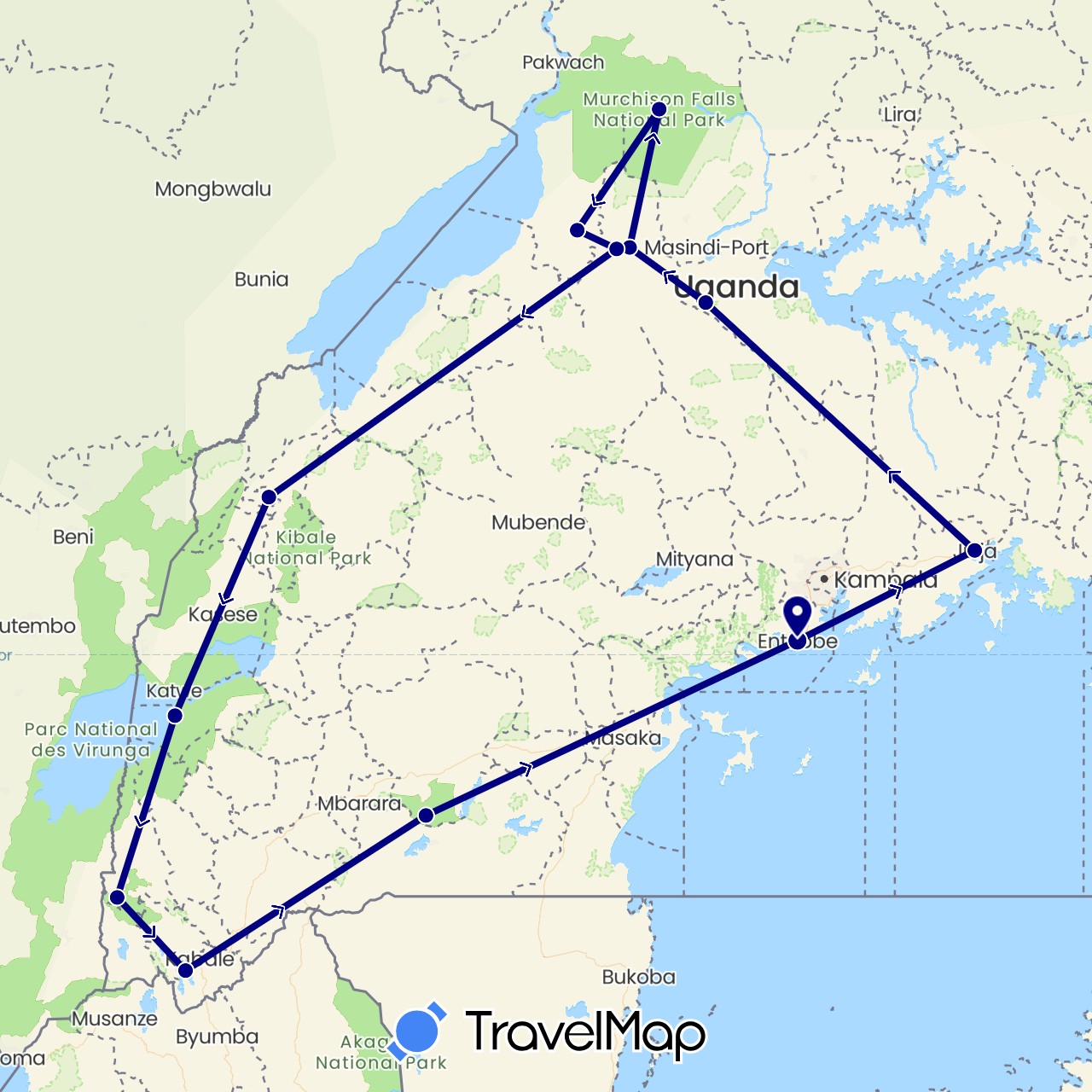 TravelMap itinerary: driving in Uganda (Africa)