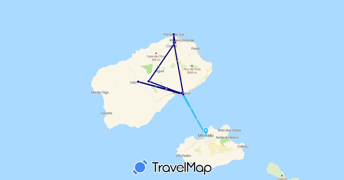 TravelMap itinerary: driving, boat in Cape Verde (Africa)