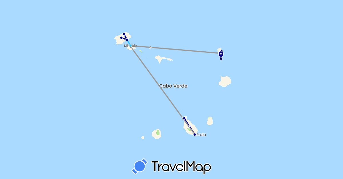 TravelMap itinerary: driving, plane, boat in Cape Verde (Africa)