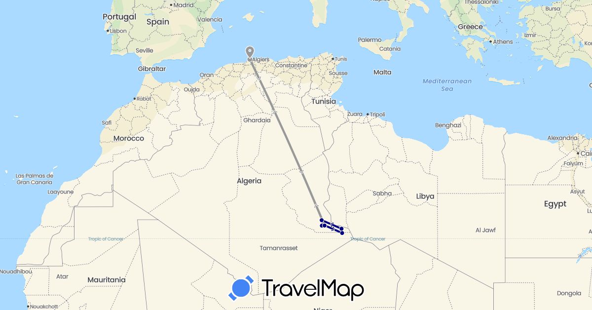 TravelMap itinerary: driving, plane in Algeria (Africa)