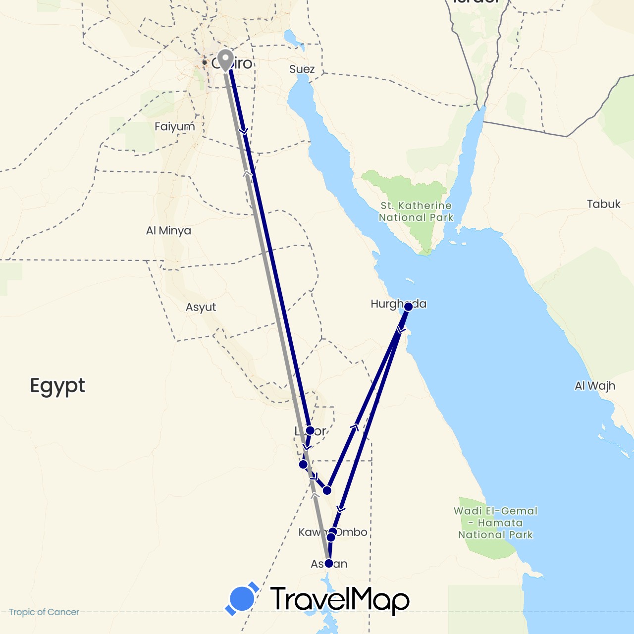 TravelMap itinerary: driving, plane in Egypt (Africa)