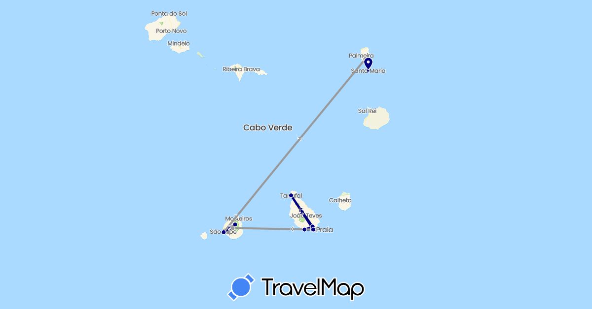 TravelMap itinerary: driving, plane in Cape Verde (Africa)