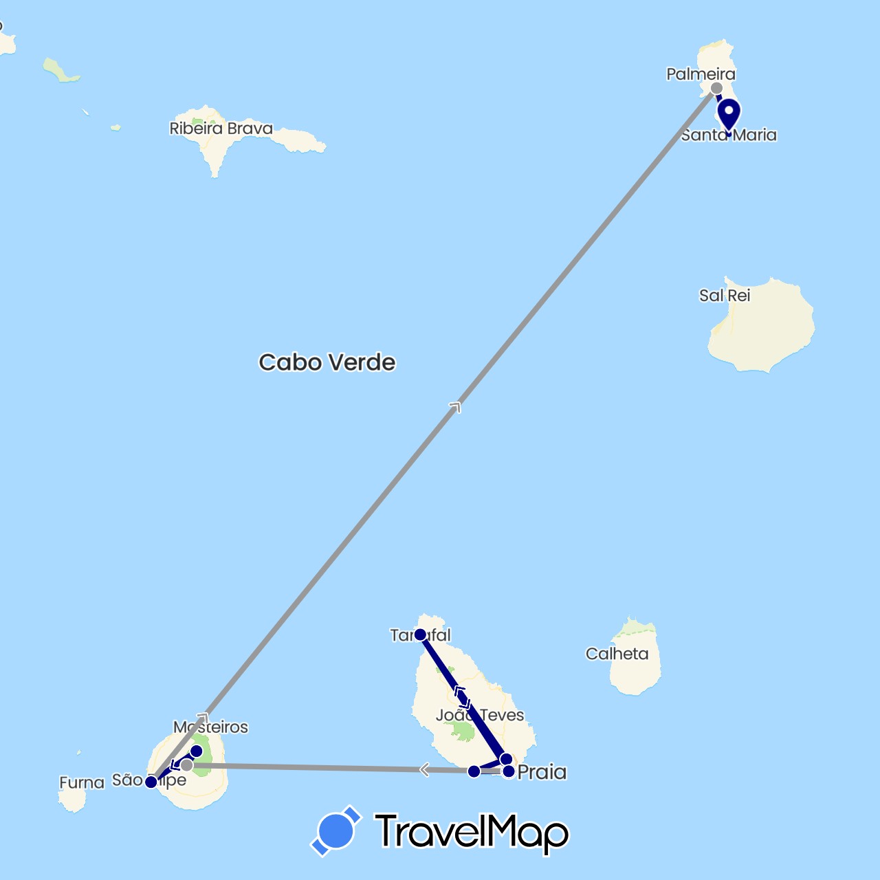 TravelMap itinerary: driving, plane in Cape Verde (Africa)