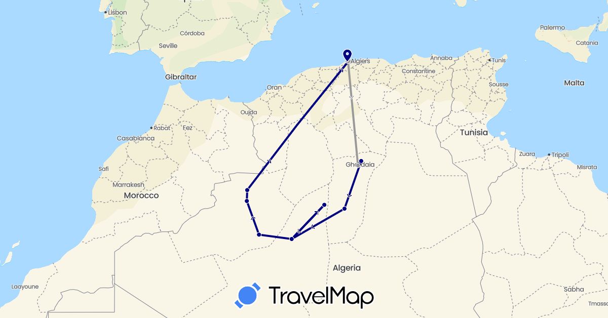 TravelMap itinerary: driving, plane in Algeria (Africa)