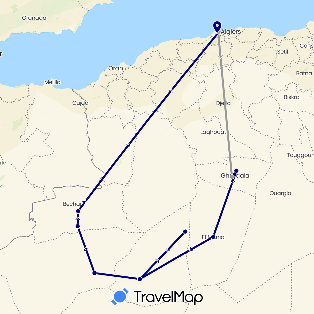 TravelMap itinerary: driving, plane in Algeria (Africa)